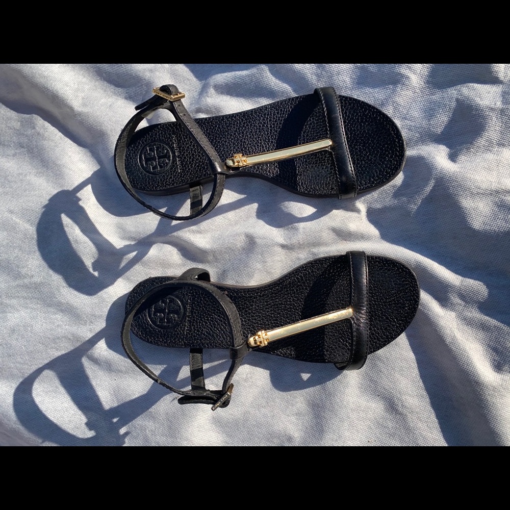 Genuine leather, black & gold sandals